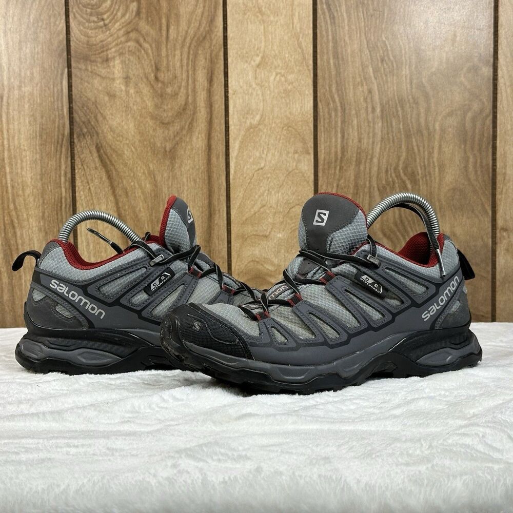 Salomon X Ultra Prime CS WP Waterproof Hiking Trail Shoes Gray Red Men’s 8